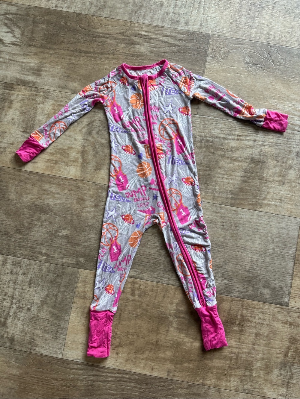 Little Sleepies Pink and Orange Basketball Print Footie